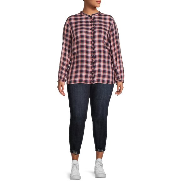 Tartan Plaid Button Down Long Sleeve Shirt Top Sz 0X NWT - Picture 8 of 9